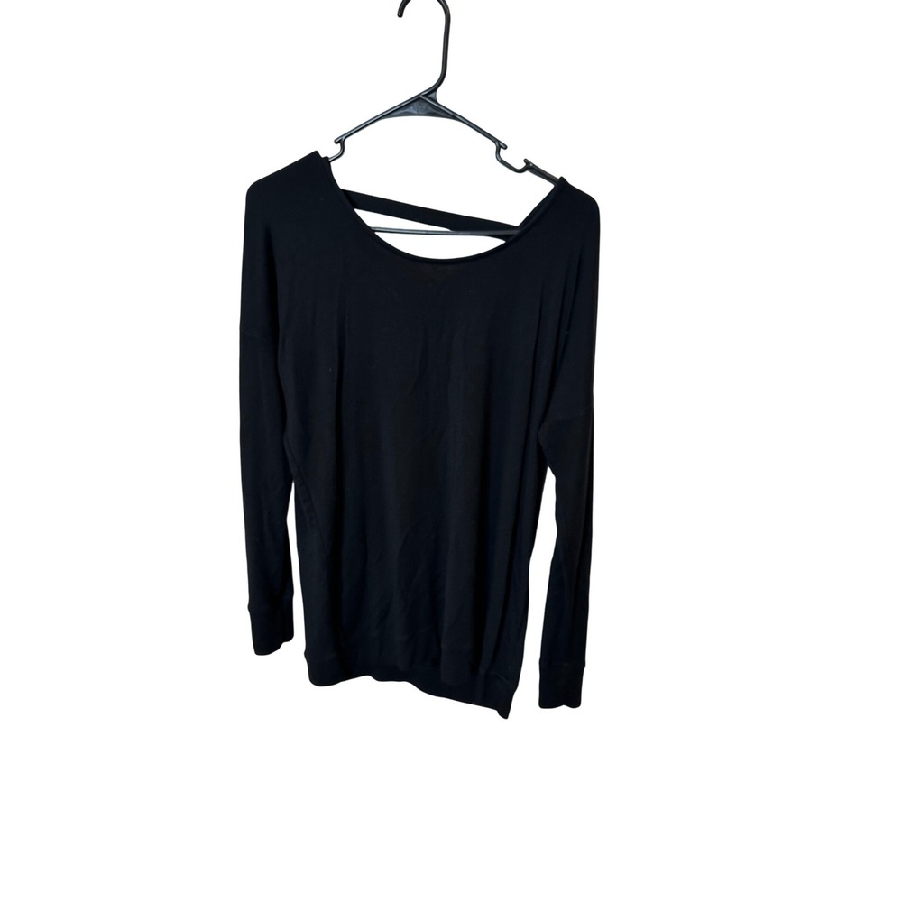 Athleta Womens Black Strappy Lattice Back Long Sleeve Top Relaxed Fit